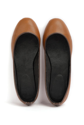 Brown Cruelty Free Leather Flat Ballerinas